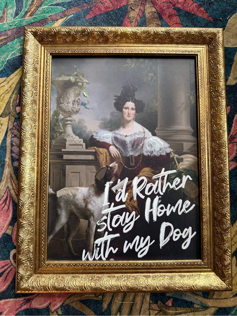 I'd Rather Stay Home With My Dog Framed Wall Art - Gold Frame